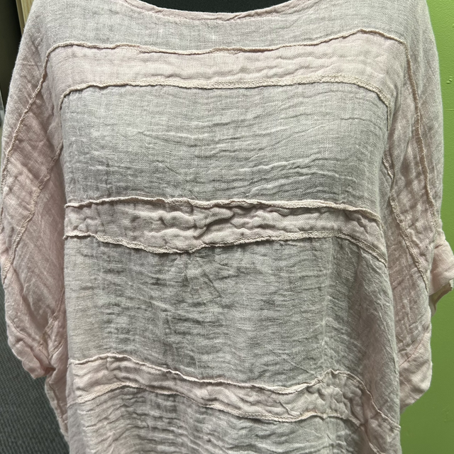 Made In Italy - Pink Denim Look Linen Top with Bat Wing Sleeves - Free Size x 1915