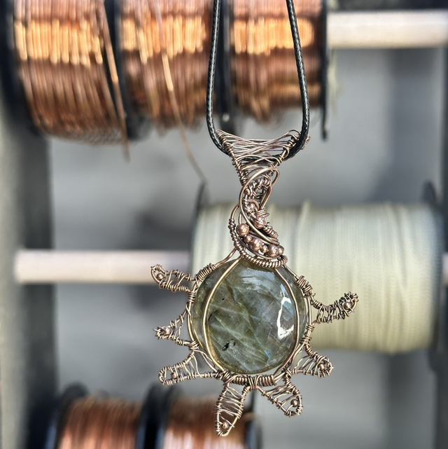 Labradorite pure copper wrapped pendant 