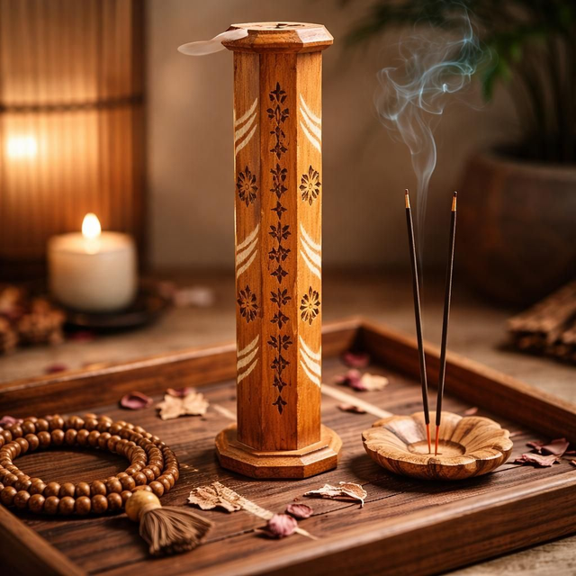 "Mary" - Tour à encens tige &amp; cône - Bois