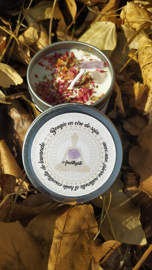 Bougie parfumée et pierre d'Amethyste