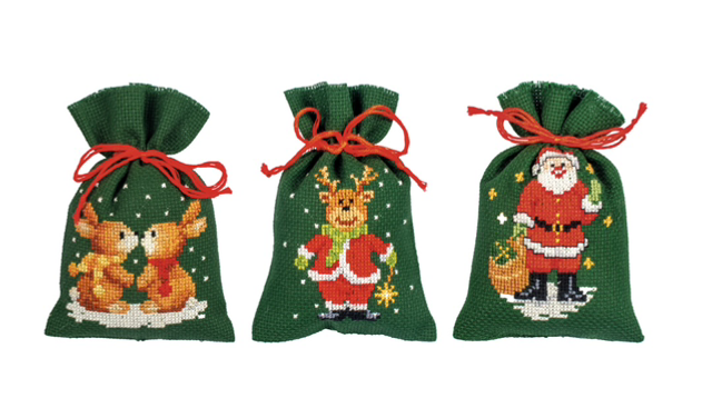 Counted Cross Stitch Kit: Gift Bags: Christmas: Set of 3