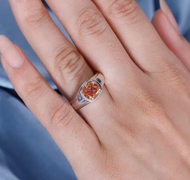 Mystic Quartz & Platinum Filled Solitaire Ring.