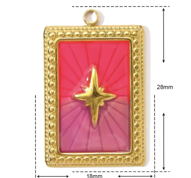 Charm rettangolo stella stilizzata base fucsia e lilla 