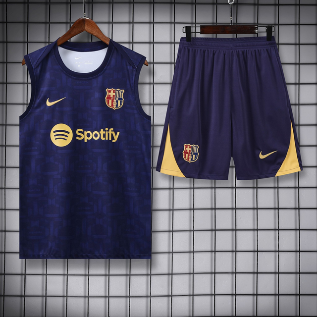 Conjunto completo tirantes F. C Barcelona PRE-PARTIDO (Azul Oscuro) - Versión Fan - 25-26