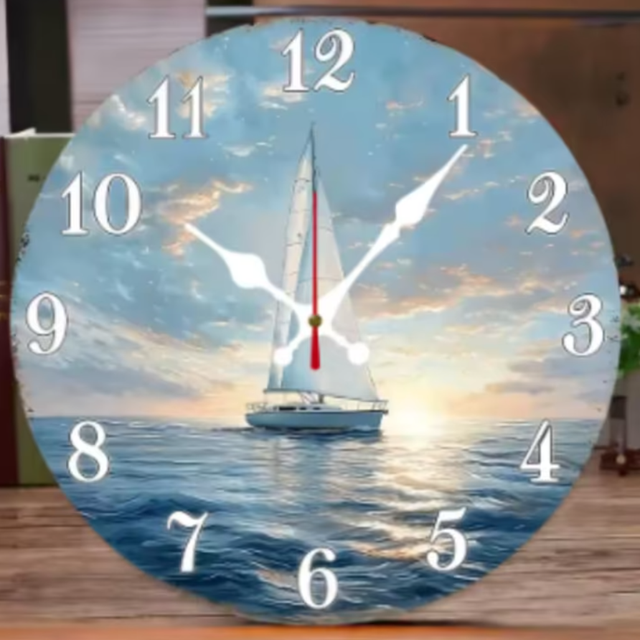 Ronde wandklok van hout Zeilboot (25cm)