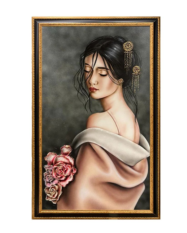 Art Maiora Quadro Adara con Cornice Nero Oro Dipinto a Mano su Tela 120x75 cm