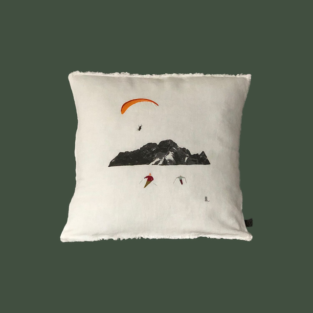 Housse de coussin PARAPENTE écru brodé main