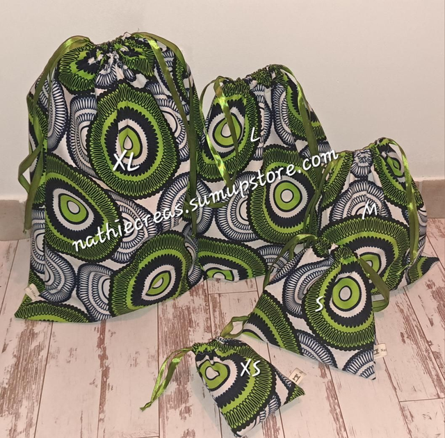 Pochon cadeau, vrac, wax rond vert