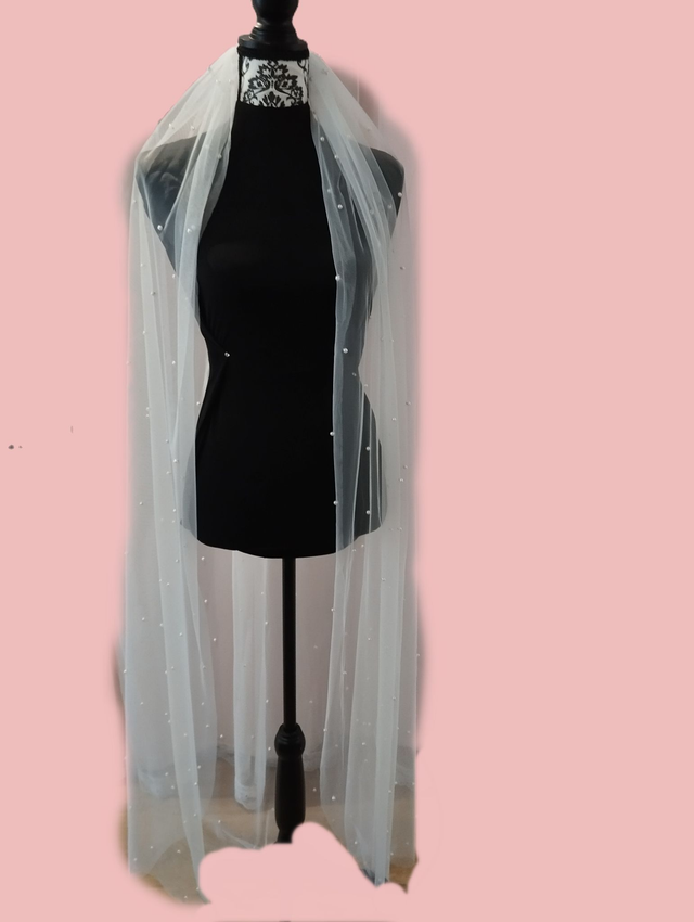 Voile de mariée simple en tulle perlé 