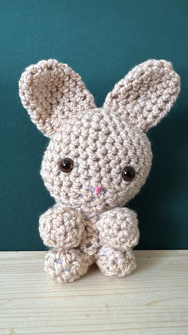 Large Woven Rabbit - Beige with Brown Eyes