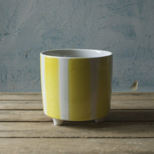 Footed Yellow &amp; White Pot