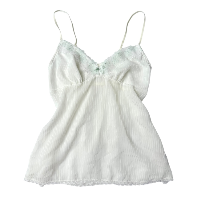 white pinstripe and mint green floral embroidered cups cami 