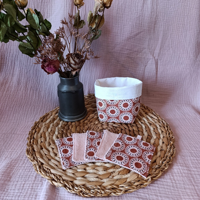 Panière + 5 Cotons Lavables Rosaces