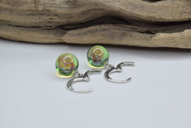 CRÉOLES NÉBULEUSE VERT MONTURE ARGENT