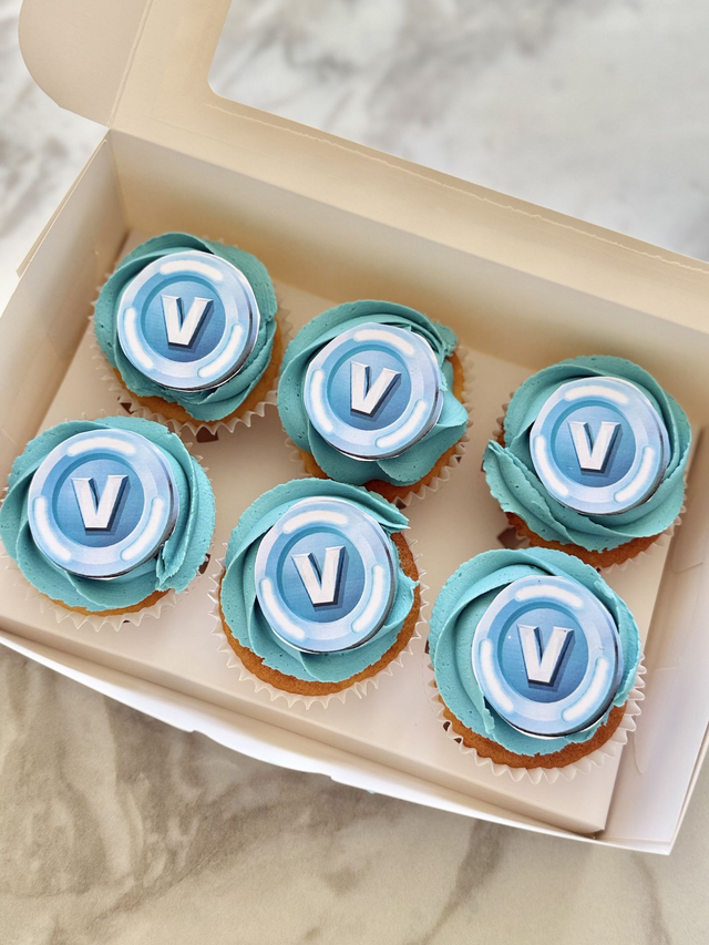 Blue V Bucks Fortnite Birthday Cupcakes
