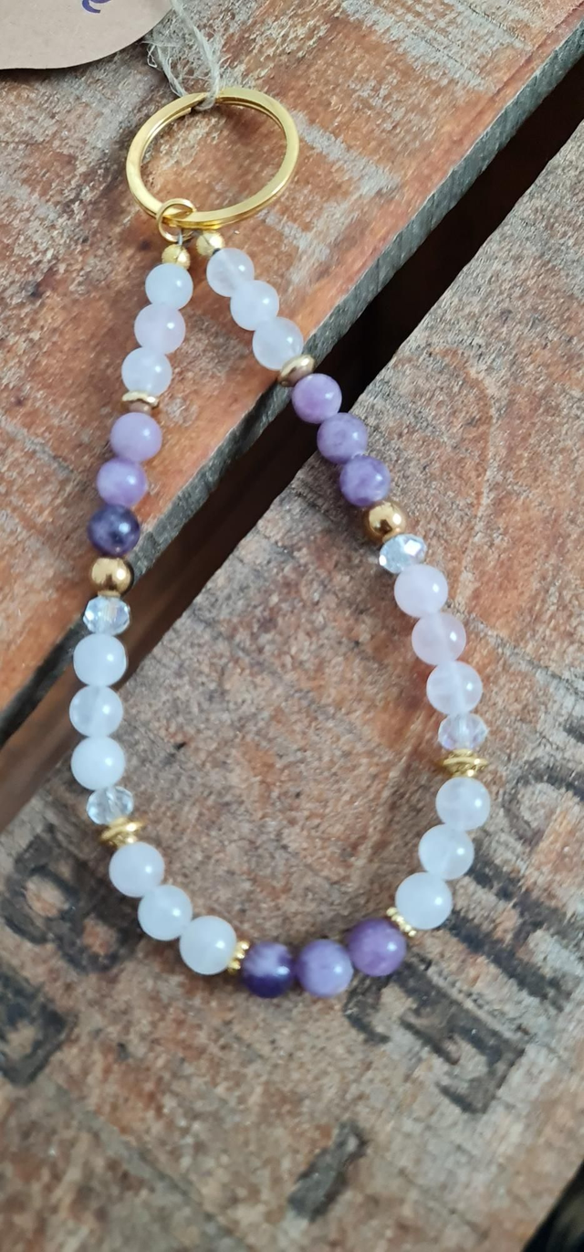 Porte clé quartz rose et lepidolite