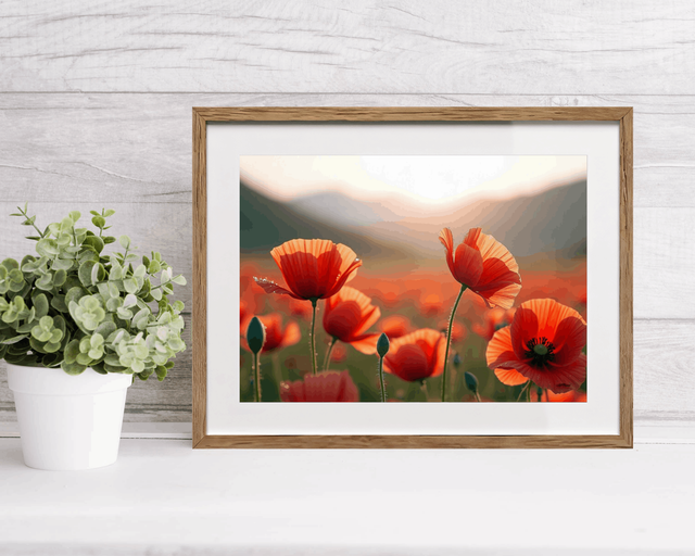 Tableau Coquelicots – Paysage Onirique et Naturel, Photo Encadrée Qualité Musée