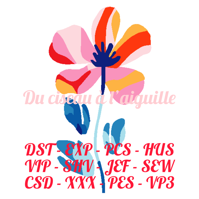 fichier broderie fleur coloré - Cadre 10x10 / 12 Formats