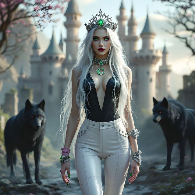 Catori with black wolves in a fantasy Forest T-Shirt