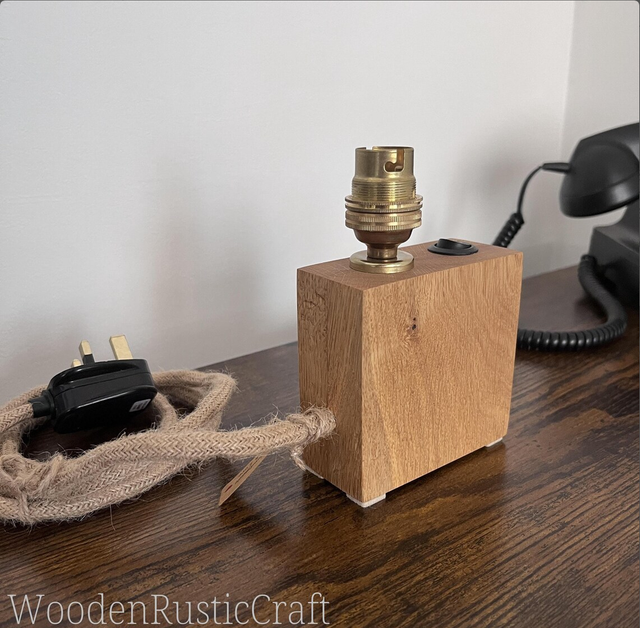 Slim Oak Lamp with Brass B22 Fitting
