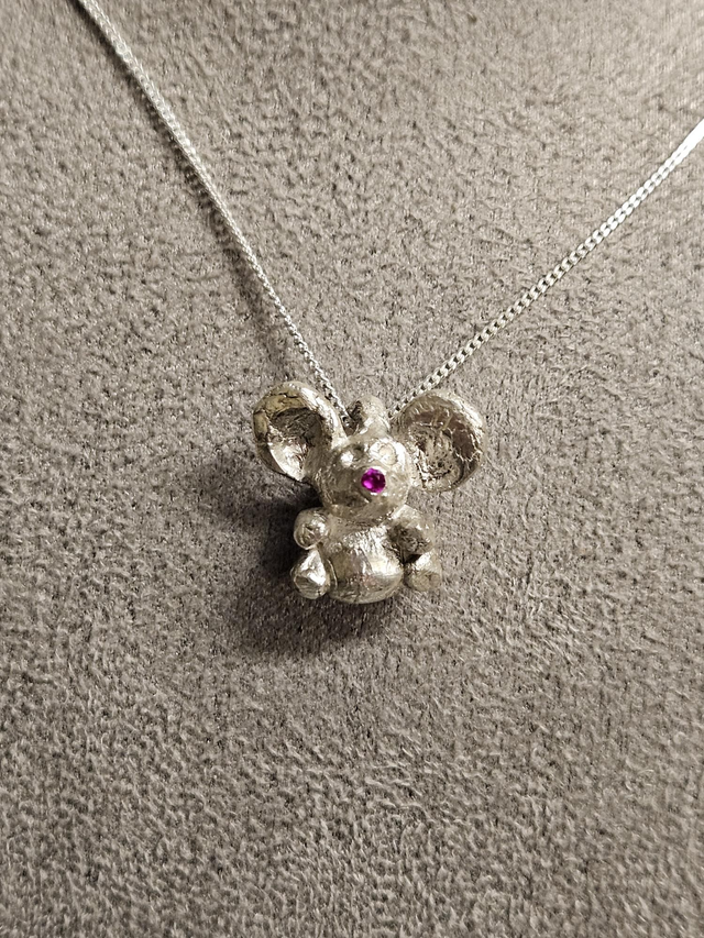 Mouse silver charm (pink) necklace 