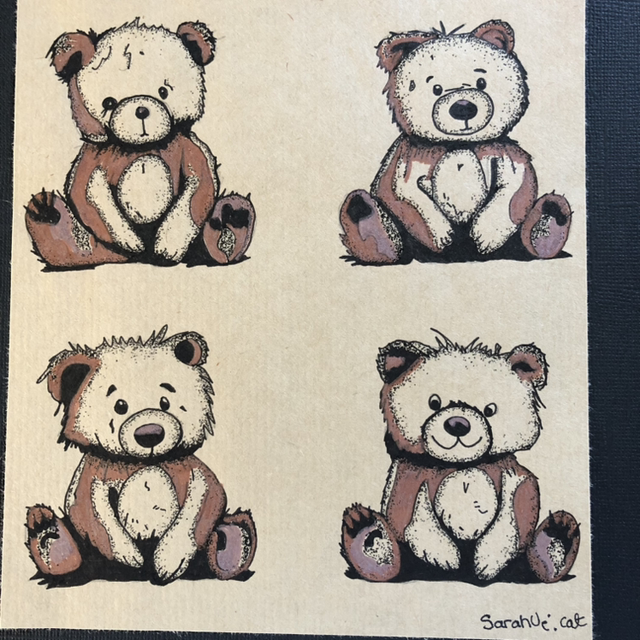 Ours 4 expressions - 22 x 22 cm - encadrement bois 