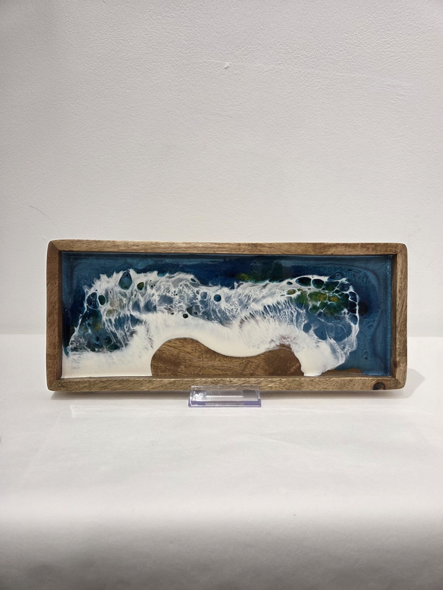 Rectangle Resin Seascape Mango Wood Wooden Tray Rectangle - AK-003