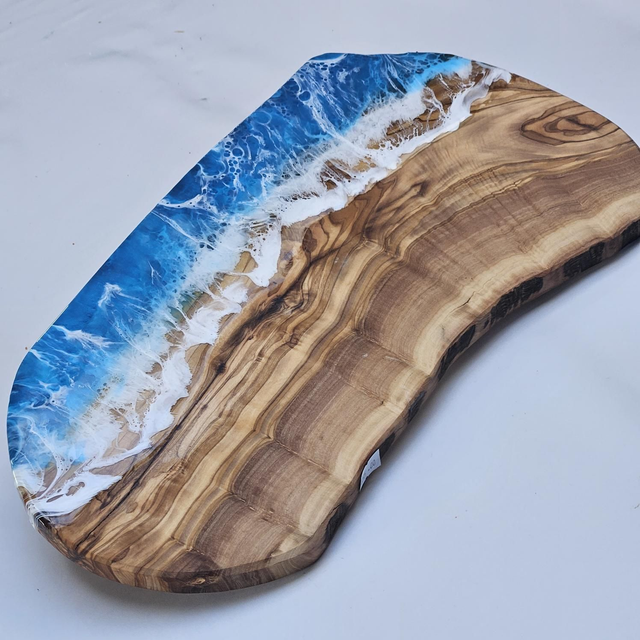 Handmade Olive Wood Charcuterie board with seascape design  (2)