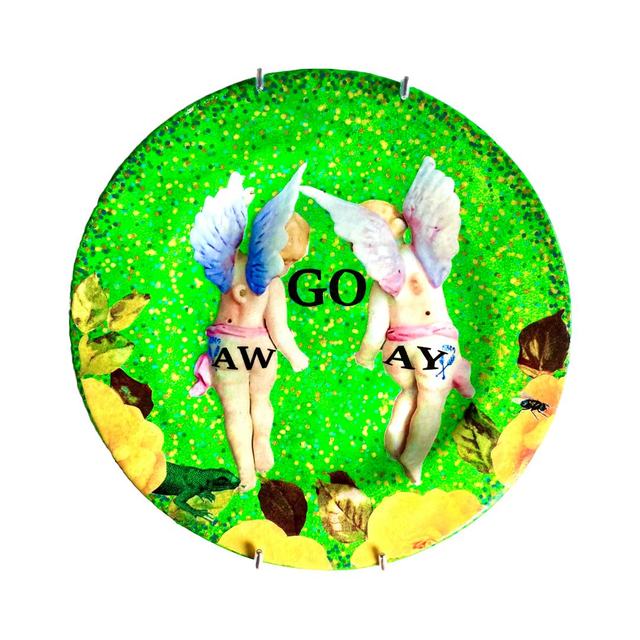 &quot;Go Away&quot; Bright Green Upcycled Wall Plate - House of Frisson