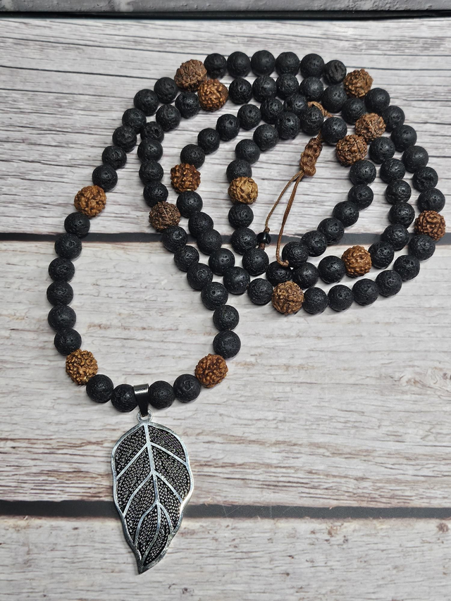 Collier Pierre de Lave &amp; Rudraksha – Ancrage &amp; Sérénité