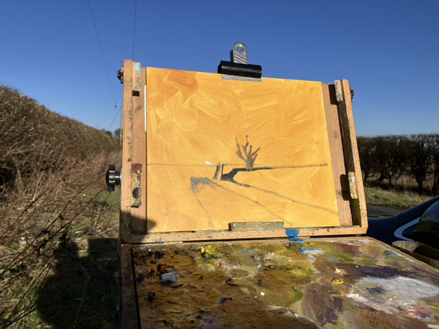 Ragworts on the Huggate Road 12x10 inch oil on canvas board.