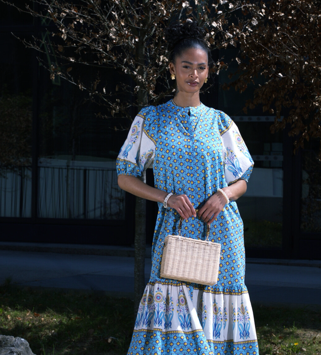 59-9. Robe bohème chic mi-longue coton 