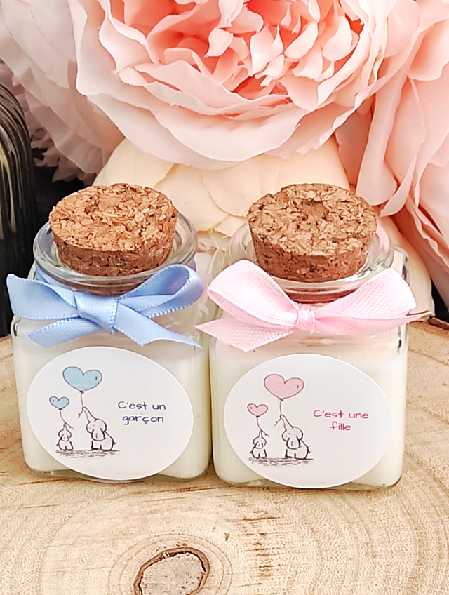 Bougie flacon cadeau invités baby shower / gender reveal