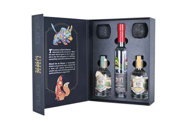 MEZCAL LUXURY GESCHENK BOX im SON DE OAXACA Dreier Ensemble 