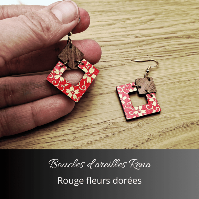 Boucles d'oreilles Reno - Rouge fleurs dorées