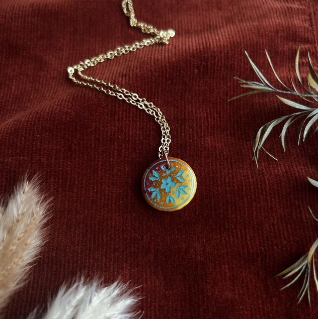 Full Moon Necklace with Turquoise Floral Detail