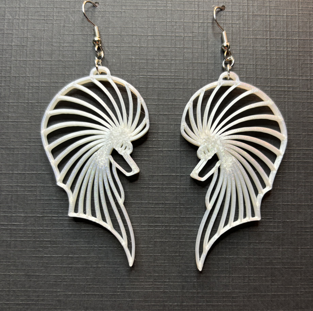 3D - Earrings Poodle Bust White Silk