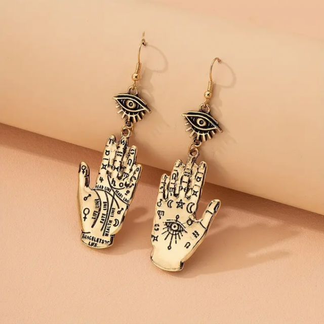 Hand & eye drop earrings