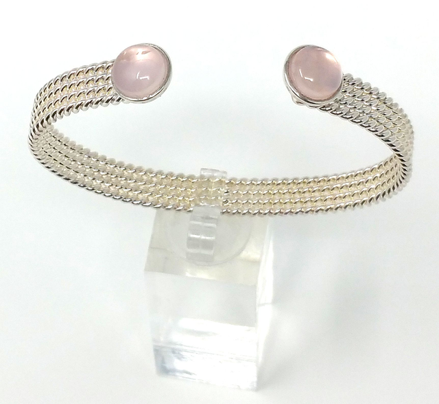 BRACELET FEMME LAITON ARGENTE QUARTZ ROSE B129