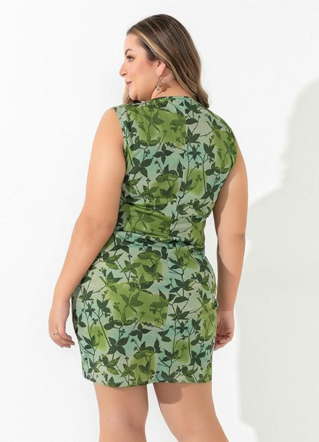Vestido Delis Estampa Folhagem Verde Com Franzidos Plus Size | Marguerite