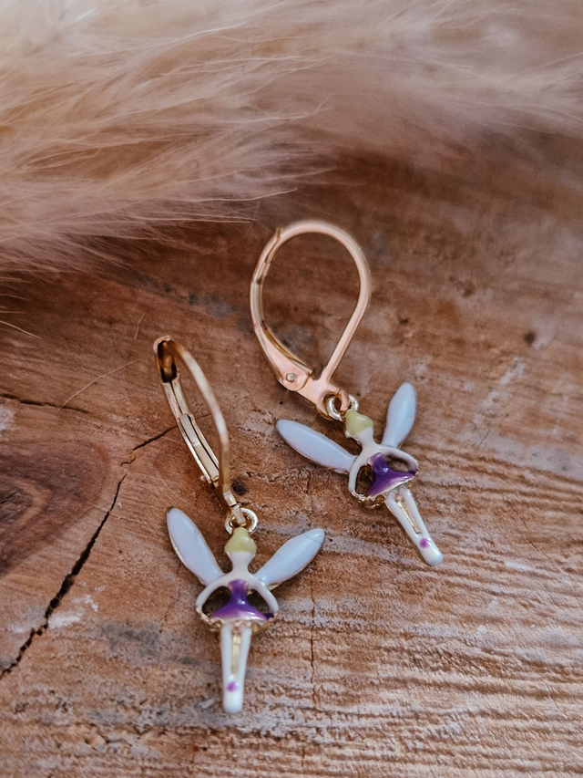 Boucles d'oreilles "Mini fées" - Modèle doré et violet