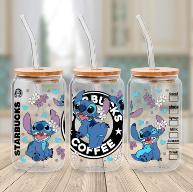 Canette en verre - STARBUCKS - Stitch fleur