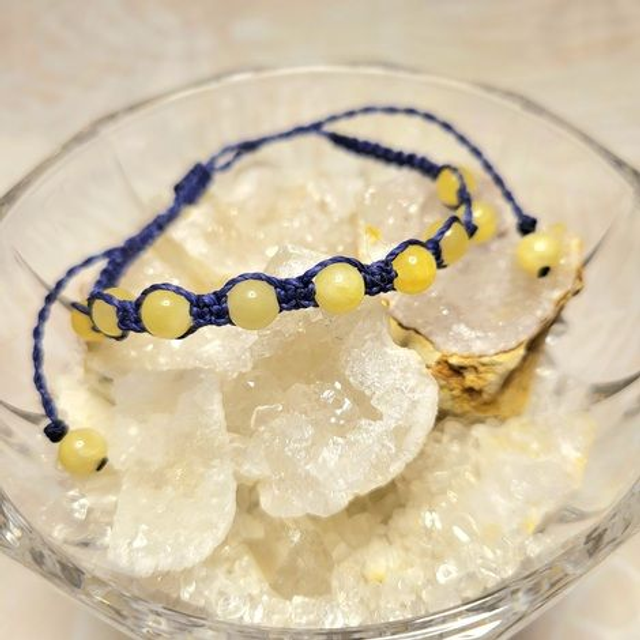 Kit Bracelet point plat calcite (micro-macramé fil bleu foncé, pierre naturelle)