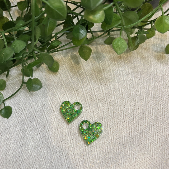 Pampilles pour créoles interchangeables cœur vert à pailletés 