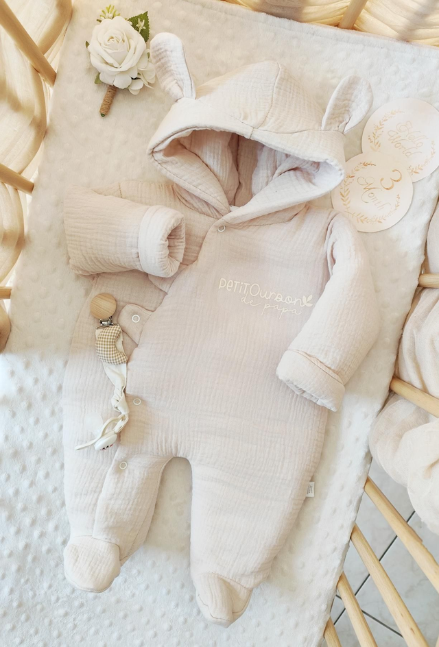 Combipilote en gaze de coton " Petit Ourson de papa "