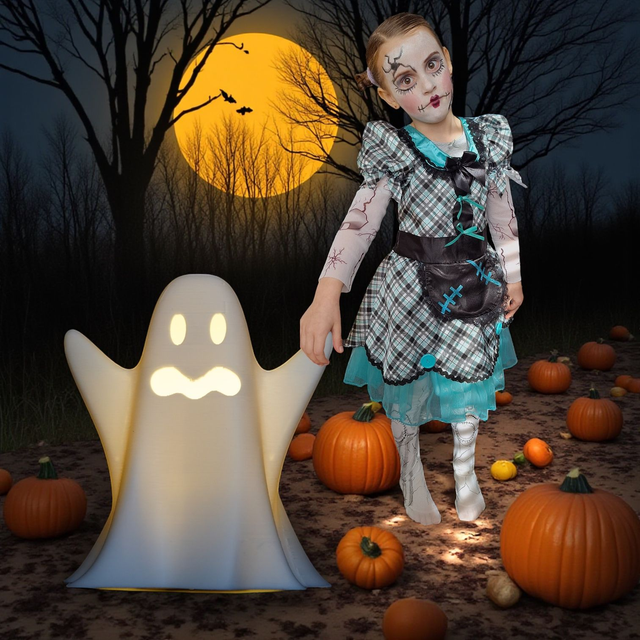 3D Halloween Geist – Großer fertiger 3D-Druck, LED-Teelicht beleuchtbar