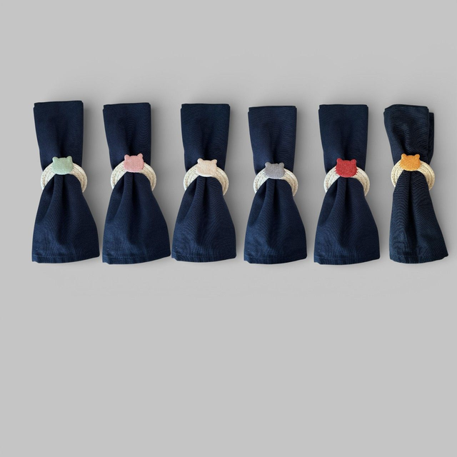 Assortiment de 6 ronds de serviette plats beige chat