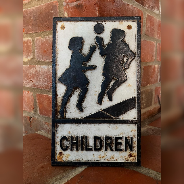 Cast Iron “CHILDREN” Black &amp; White Information Sign