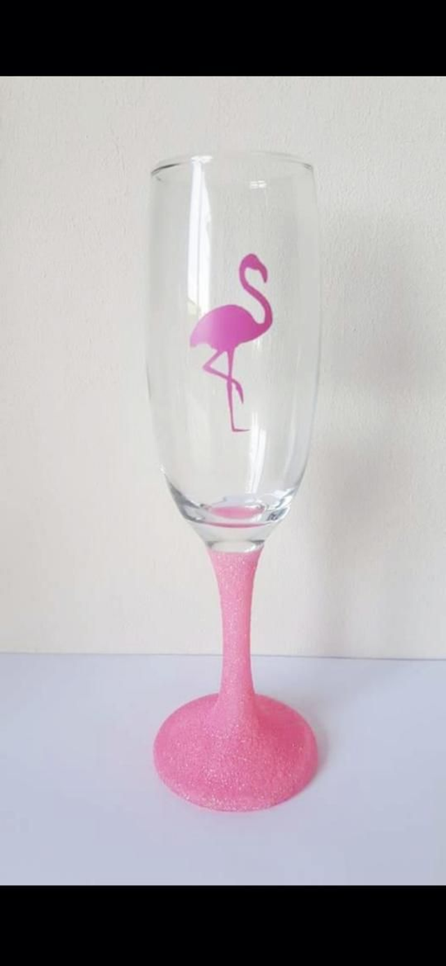 Flamingo Pink Glitter Champagne Flute / Glass