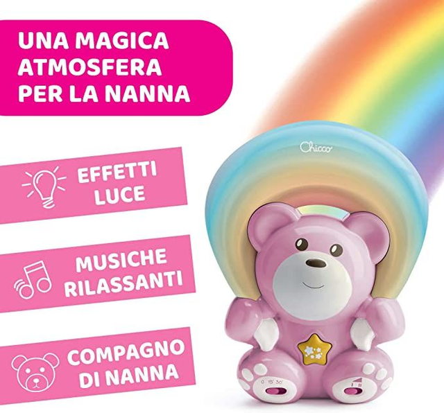 Chicco Rainbow Bear Proiettore Musicale, Luce Notturna Bambini e Neonati ROSA